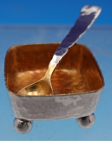 Salt Dip & spoon set sku# 8978-h - Lap Over Edge - Hammered by Tiffany - Sterling